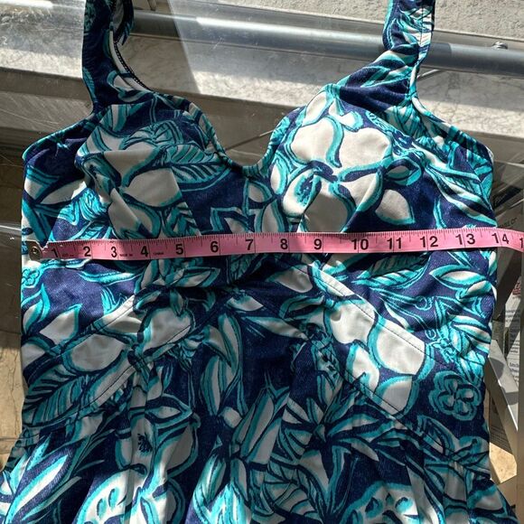 Maxine of Hollywood Swimsuit Size 14 Blue White Floral Built-In Padding - Picture 7 of 9